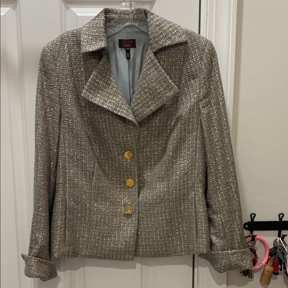 Escada Shimmering Gold-and blue Tone Tweed Blazer